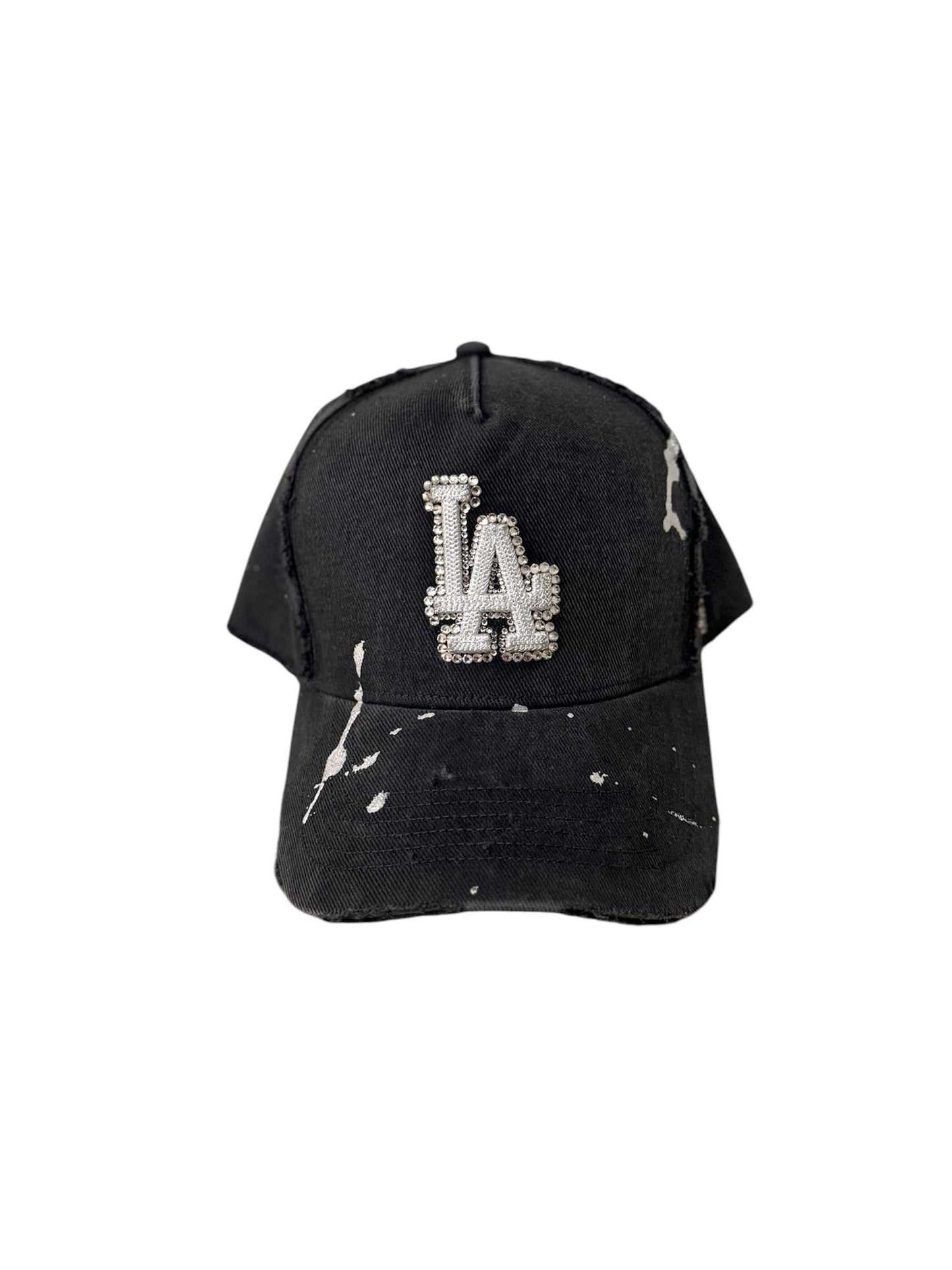 black LA Dodgers denim cap with rhinestone and paint designs