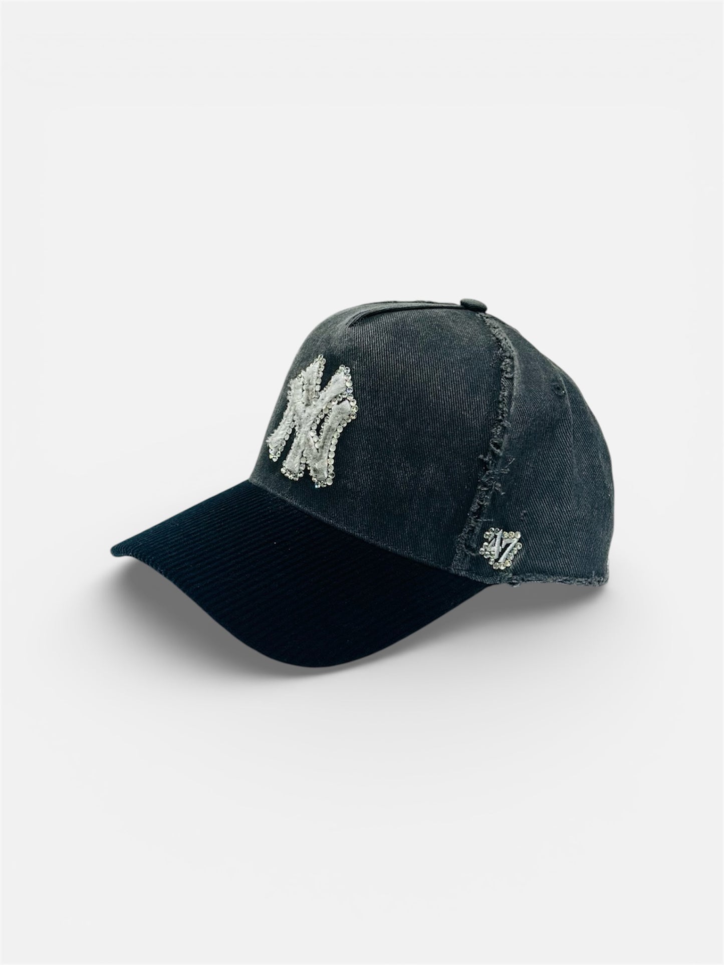 NY Crystals Black Cap With Rhinestone Designs