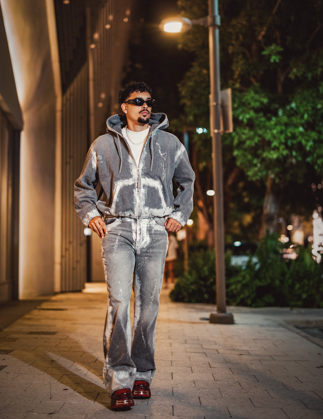 silver-washed gray denim set