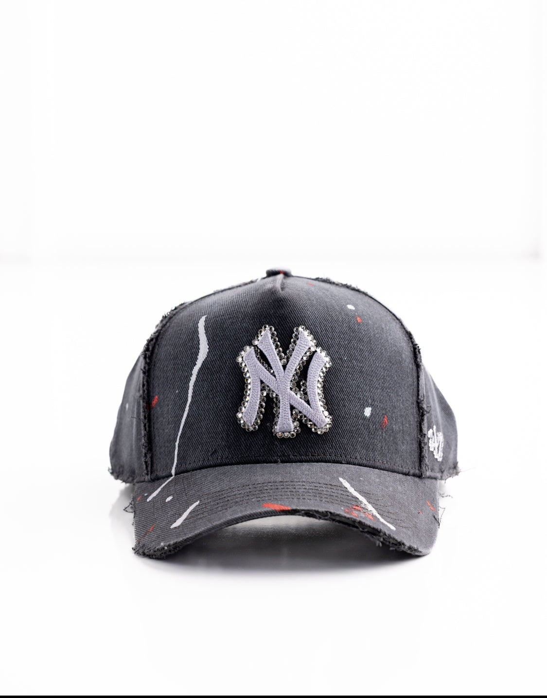 black NY Yankees denim cap with rhinestone and paint designs