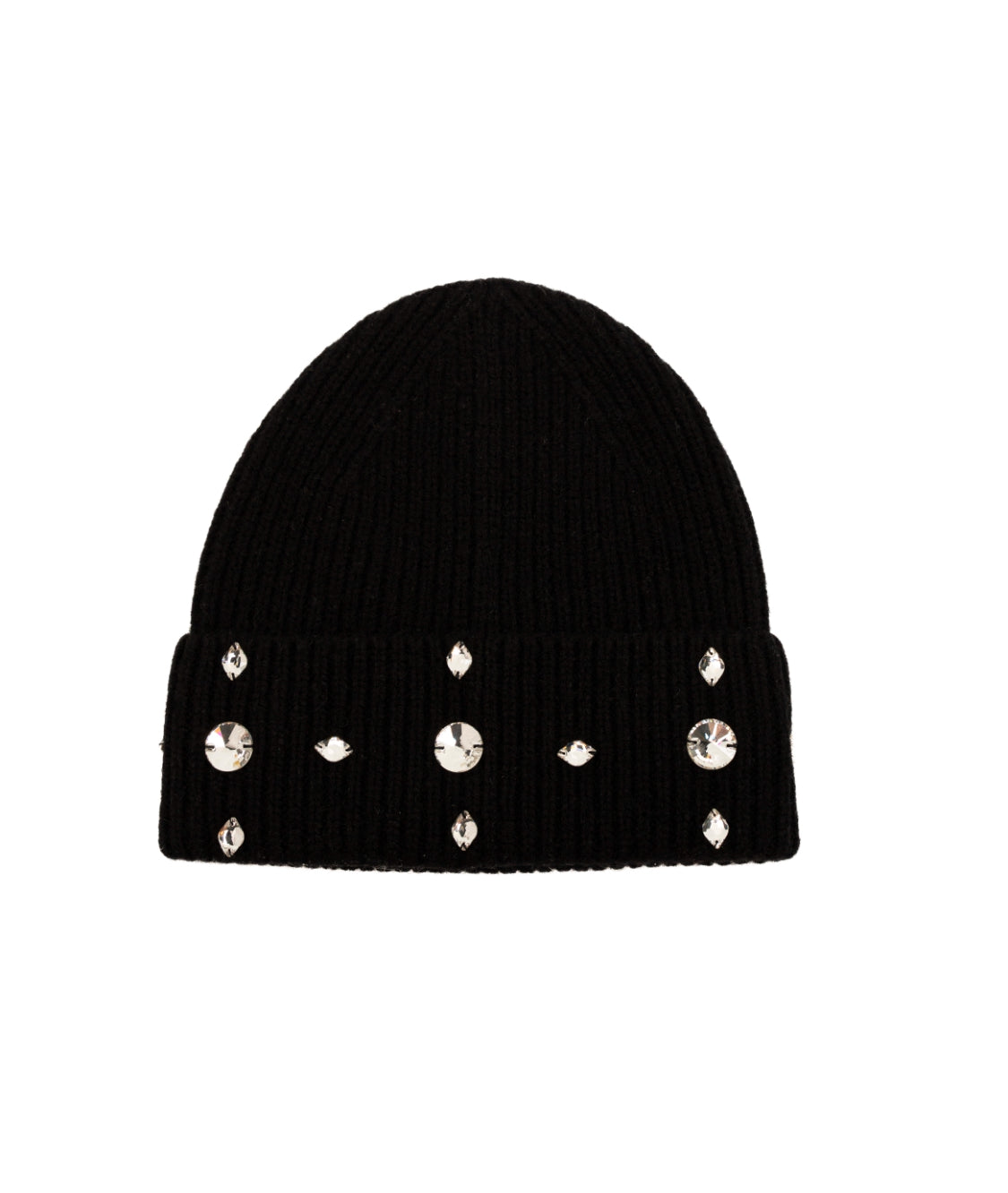 Black winter hat with rhinestone design