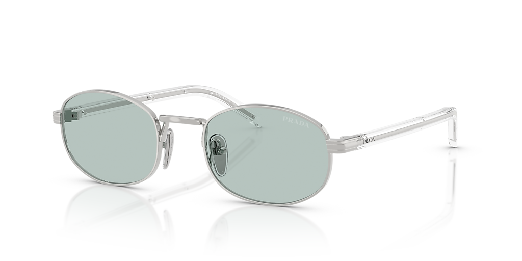 Prada PR B53S in silver color with blue/azure lenses (oval model with plate on the rods)