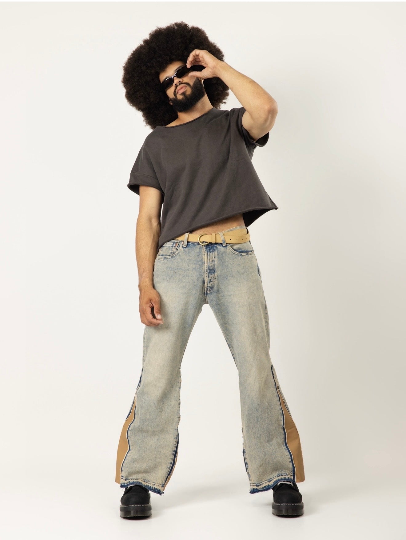 Jeans designed with tan leather