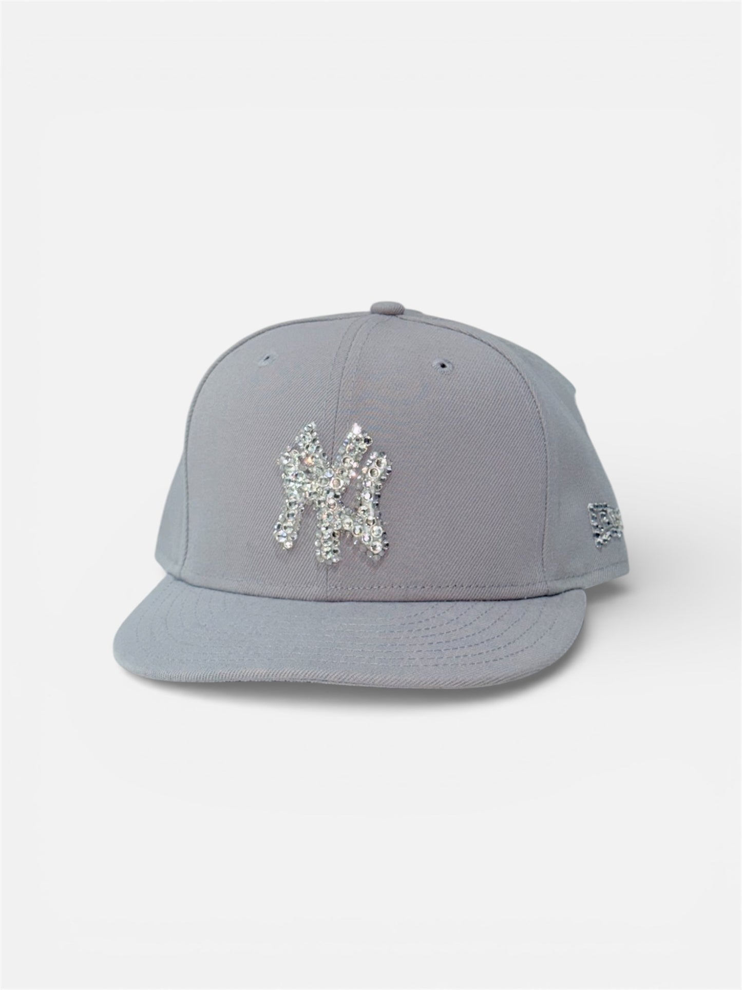 Gray New York Cap with Rhinestone Design