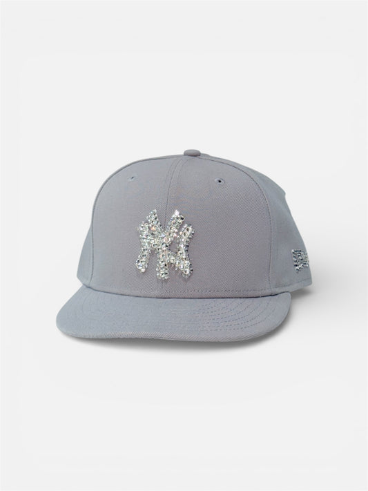 Gray New York Cap with Rhinestone Design
