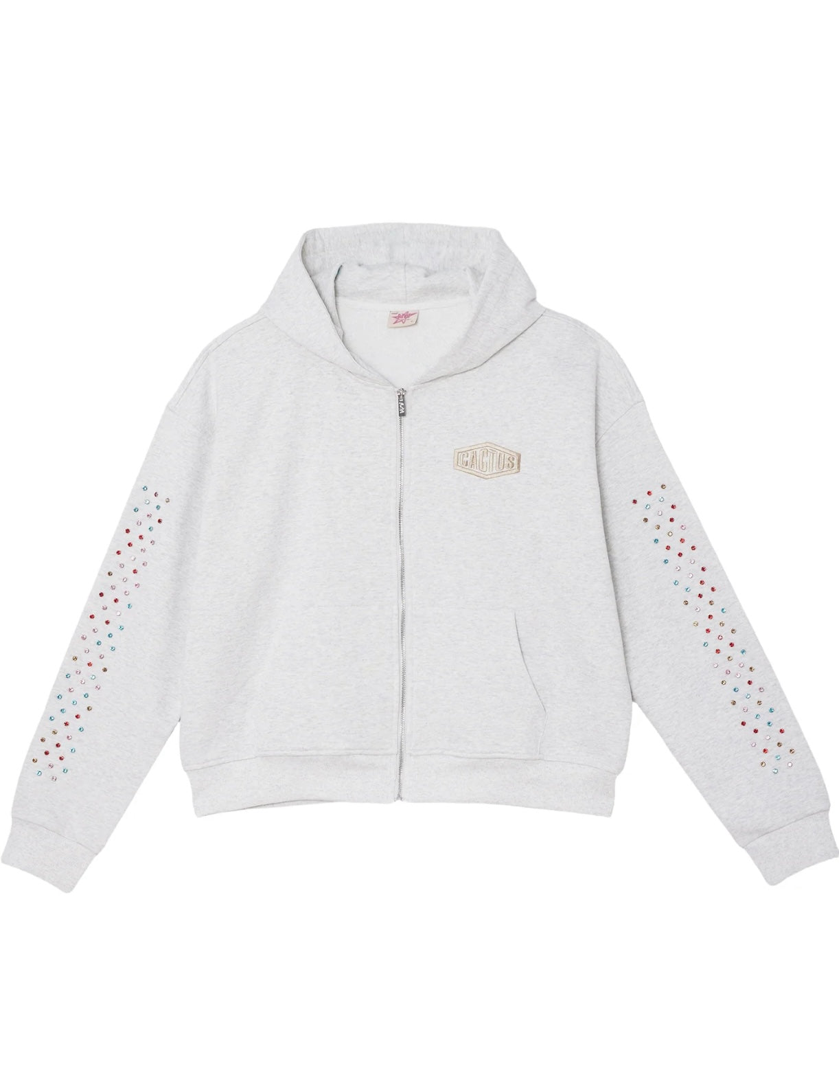 CRYSTAL CACTUS ZIP HOODIE - GREY