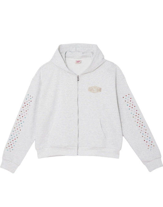 CRYSTAL CACTUS ZIP HOODIE - GREY