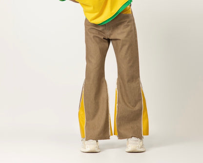 Pants with yellow leather designs