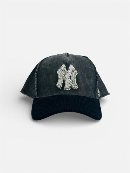 NY Crystals Black Cap With Rhinestone Designs