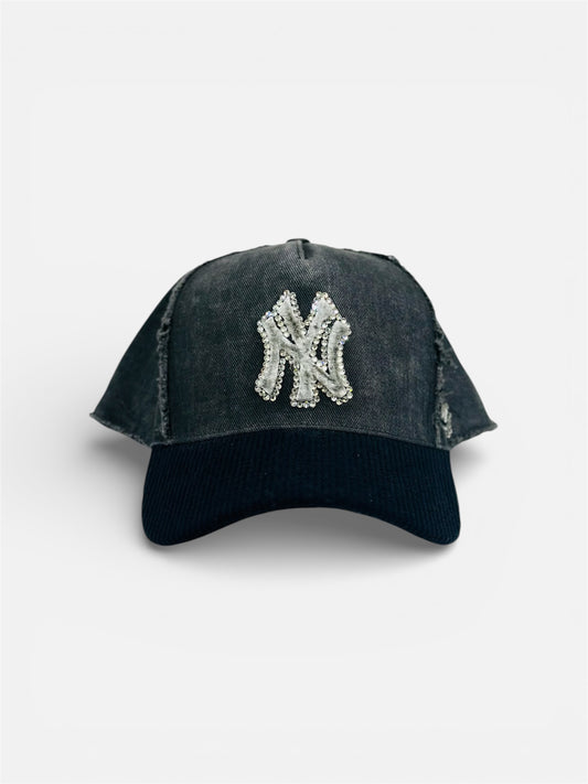 NY Crystals Black Cap With Rhinestone Designs