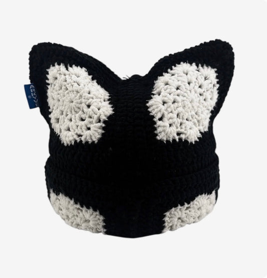 Black Snowflake Crochet Cat Hat