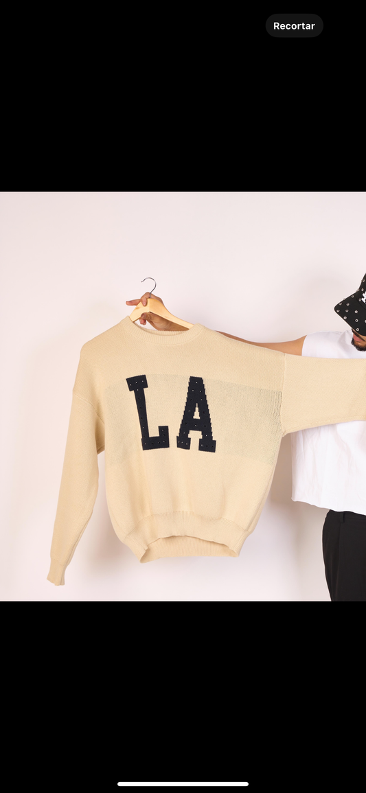 Beige sweater from Los Angeles with Rhinestone