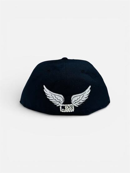 New York Cap in Dark Blue with Rhinestone Designs and Wear