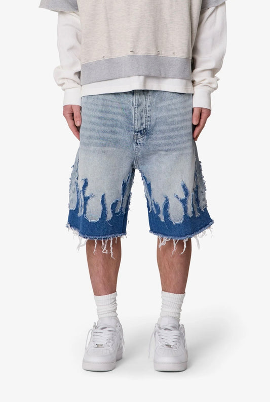Pantalones cortos vaqueros
holgados con estampado de llamas -
Azul