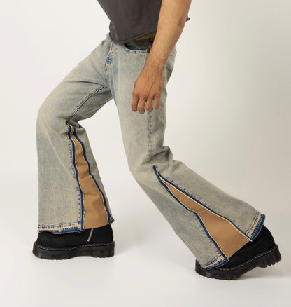 Jeans designed with tan leather