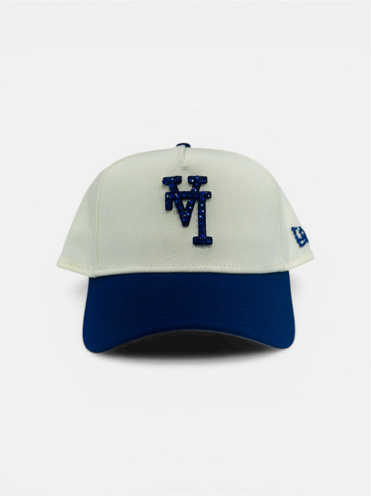 LA Dodgers Cap in Cream and Blue with Rhinestone Designs
