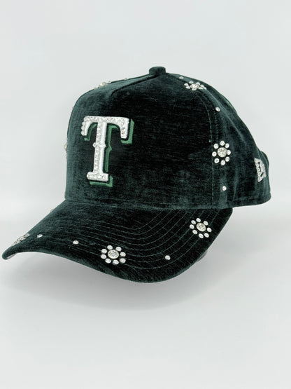 Green Texas Suede Cap with Rhinestone Designs