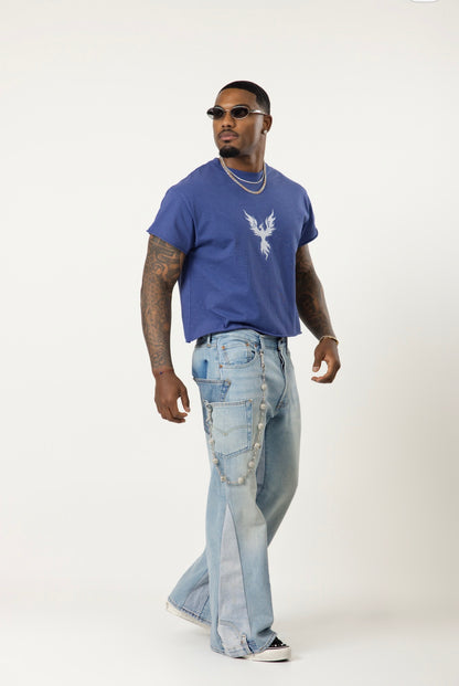 Jean with designs in another denim