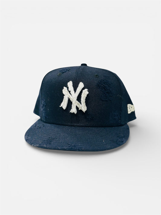 New York Cap in Dark Blue with Rhinestone Designs and Wear