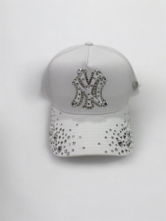 white cap with luxury rhinestone designs