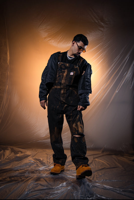 black overalls with flames and beautiful rhinestones