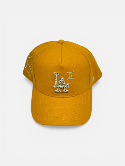 Yellow LA Dodgers Cap with Rhinestone Designs