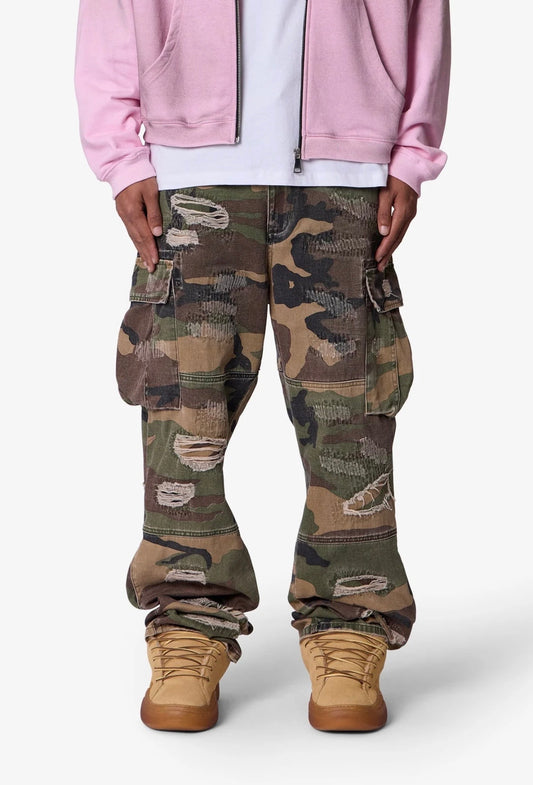 Pantalones cargo holgados y desgastados - Camuflaje boscoso