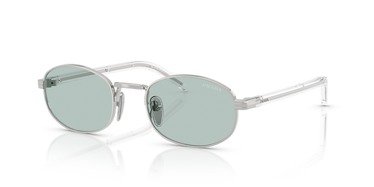 Prada PR B53S in silver color with blue/azure lenses (oval model with plate on the rods)