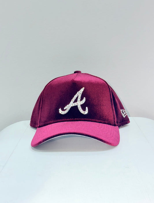 wine red suede and rhinestone Atlanta cap