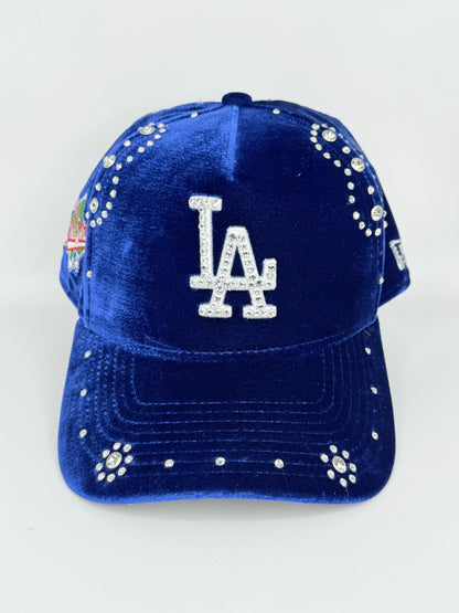 Blue LA Dodgers  Suede Cap with Rhinestone Designs