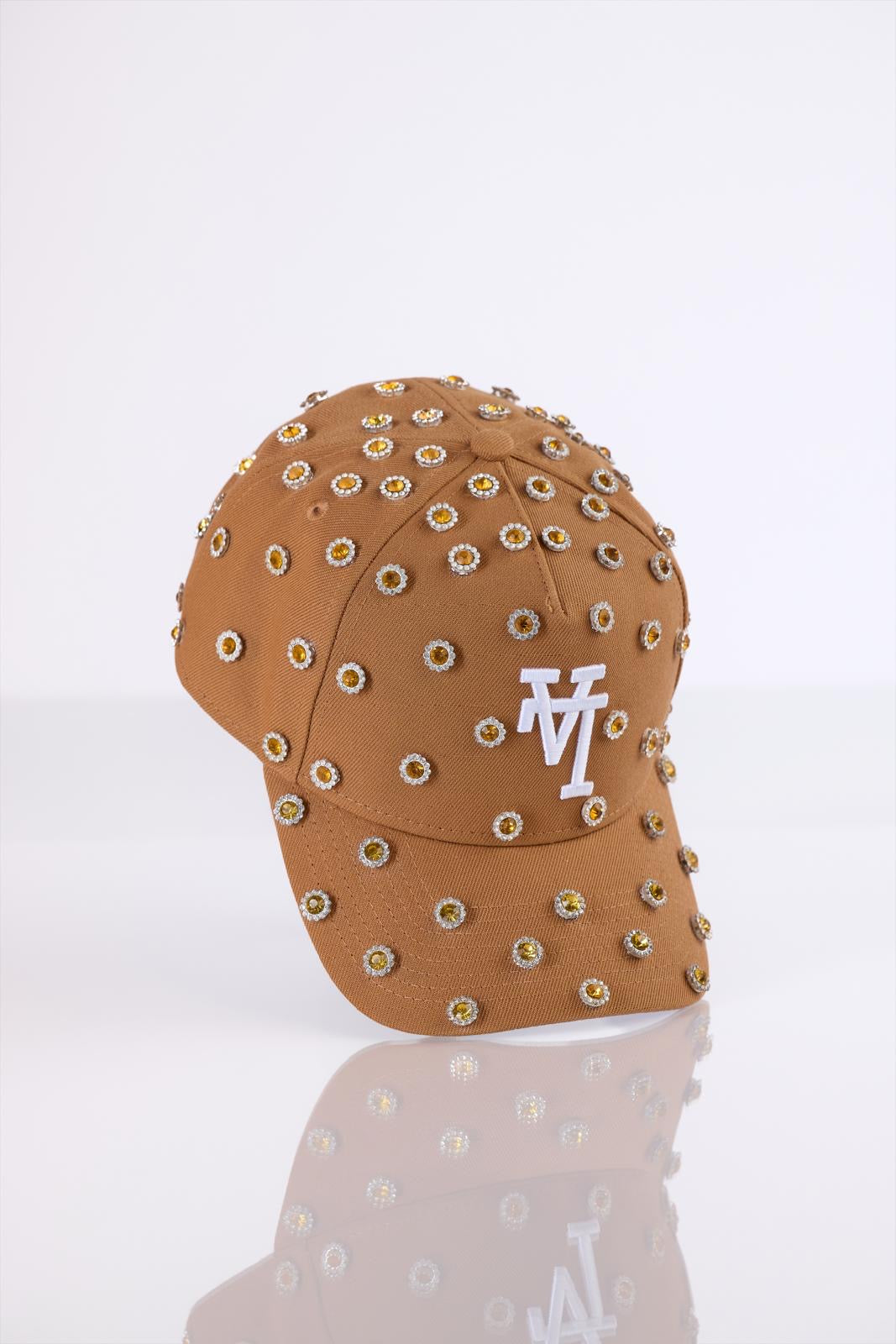 Khaki LA upside down Rhinestone hat SnapBack