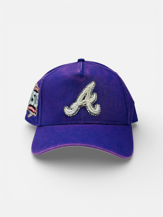 Atlanta Cap in Purple, Featuring Rhinestone Designs and Distressing