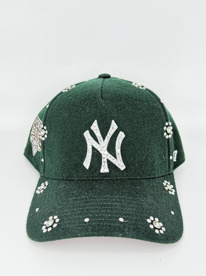 NY Yankees green Suede Cap With Rhinestone Designs