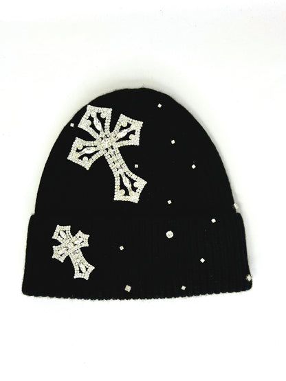 Winter hat with diamond cross design