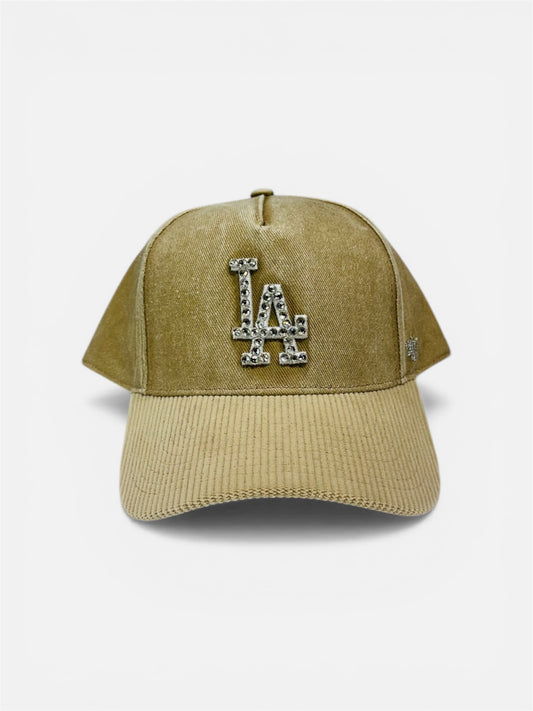 LA Dodgers Cream Cap with Rhinestone Designs