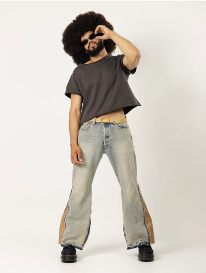Jeans designed with tan leather