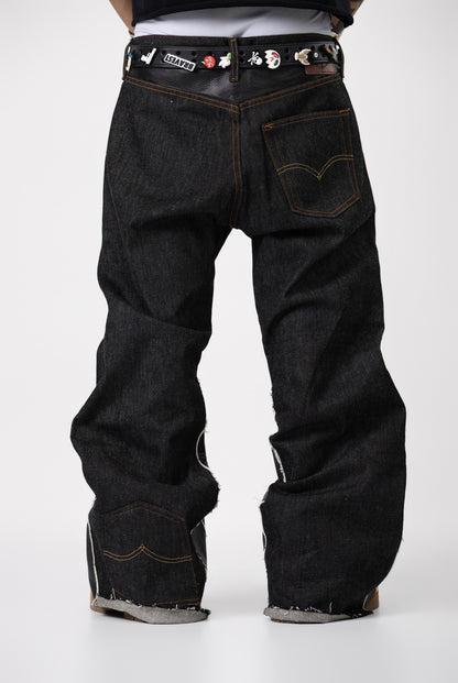 Pants with black leather designs