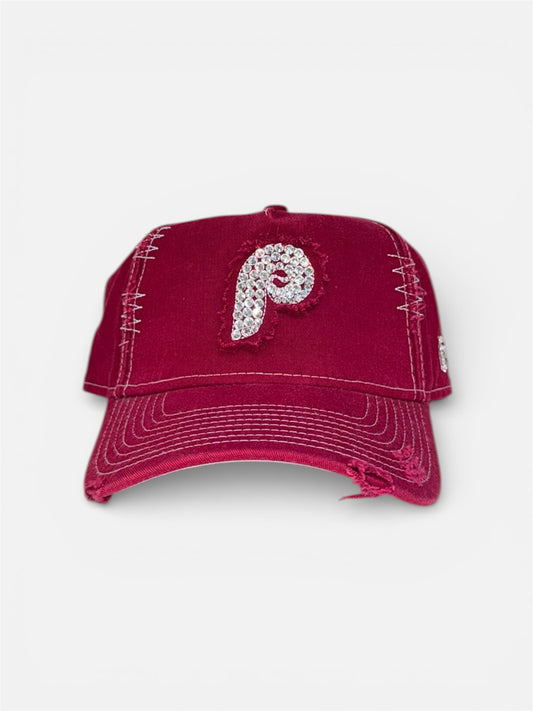 Red Philadelphia Cap with Rhinestone Designs