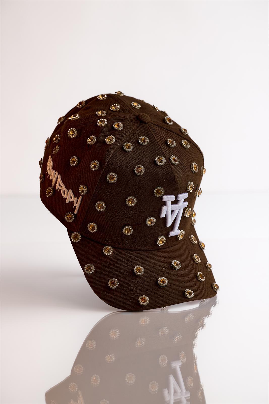 Brown LA Upside Down Rhinestone Hat Snapback