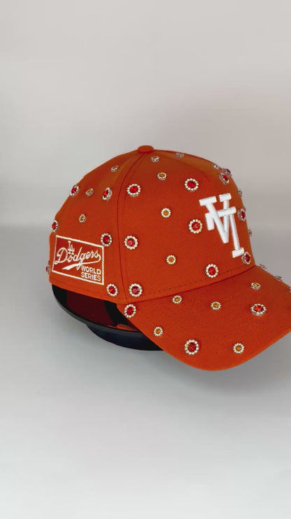 LA Dodgers Upside Down orange Rhinestone Snapback Cap