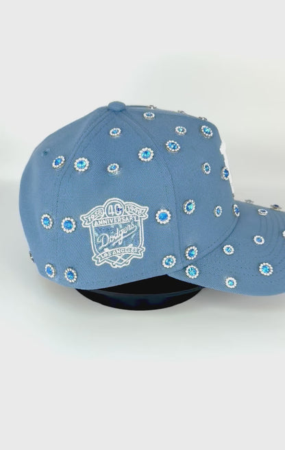 LA Dodgers Upside Down Light Blue Snapback Cap with Rhinestone