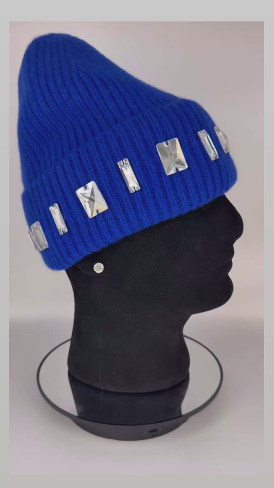 Dark Blue Winter Hat with Rhinestone