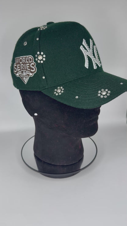 NY Yankees green Suede Cap With Rhinestone Designs