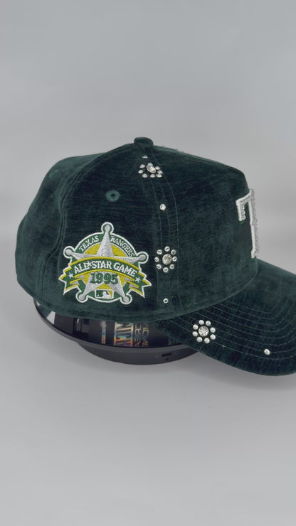 Green Texas Suede Cap with Rhinestone Designs