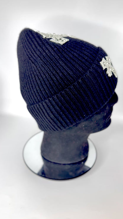 Winter hat with diamond cross design